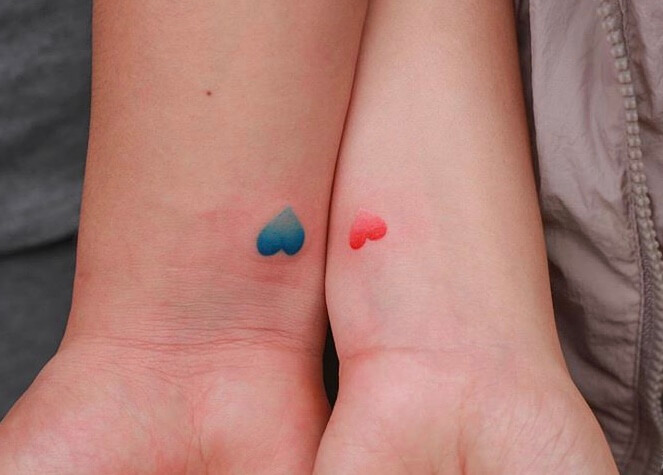 Blue and Red Love Hearts Small Tattoo Ideas For Women