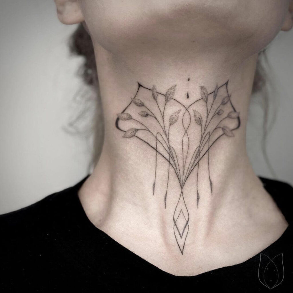 Fine line neck tattoo