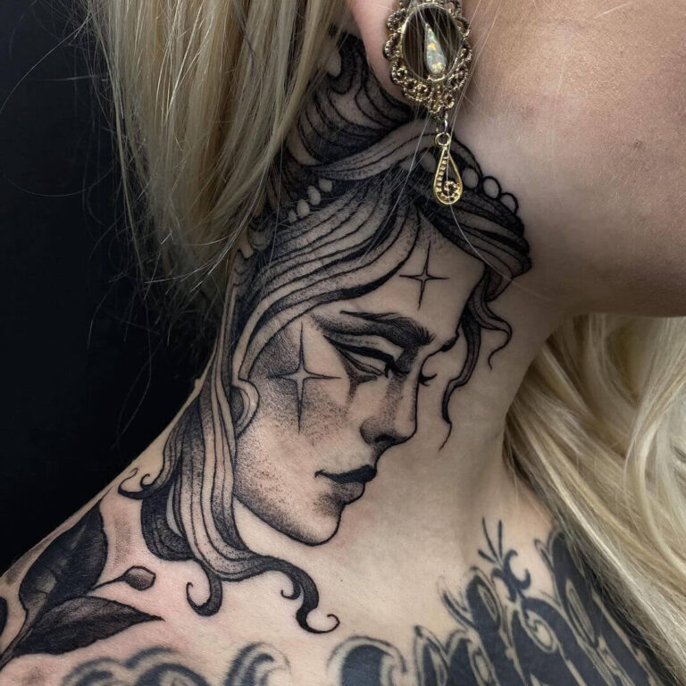 30 Attractive Neck Tattoo Art For Women   Neck Tattoo Art22 768x768 