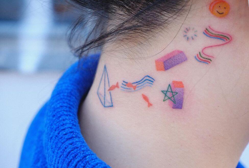 Color Neck Small Tattoo