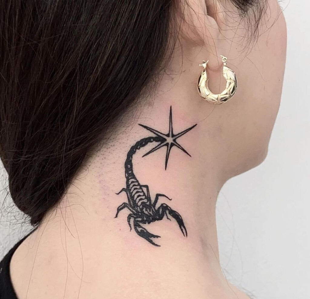 Scorpion neck tattoo