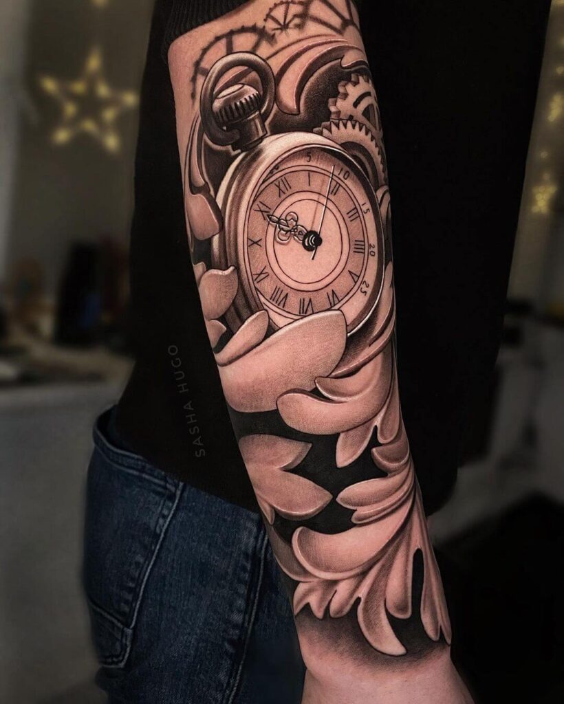 Clock sleeve tattoo