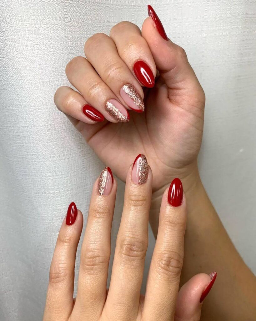 Golden and Red Valentine's Day Nails