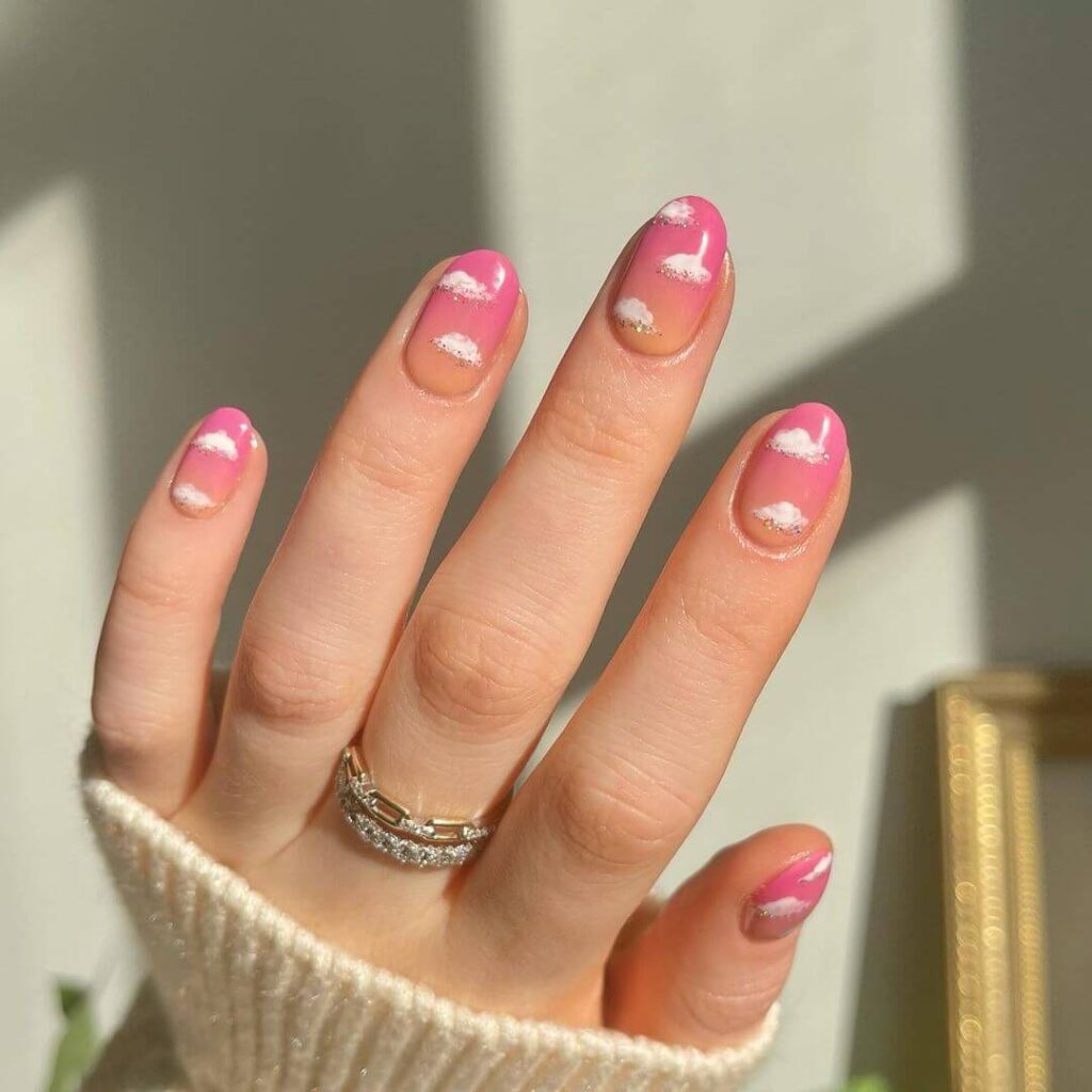 Pink and Yellow Gradient Valentine's Day Nails