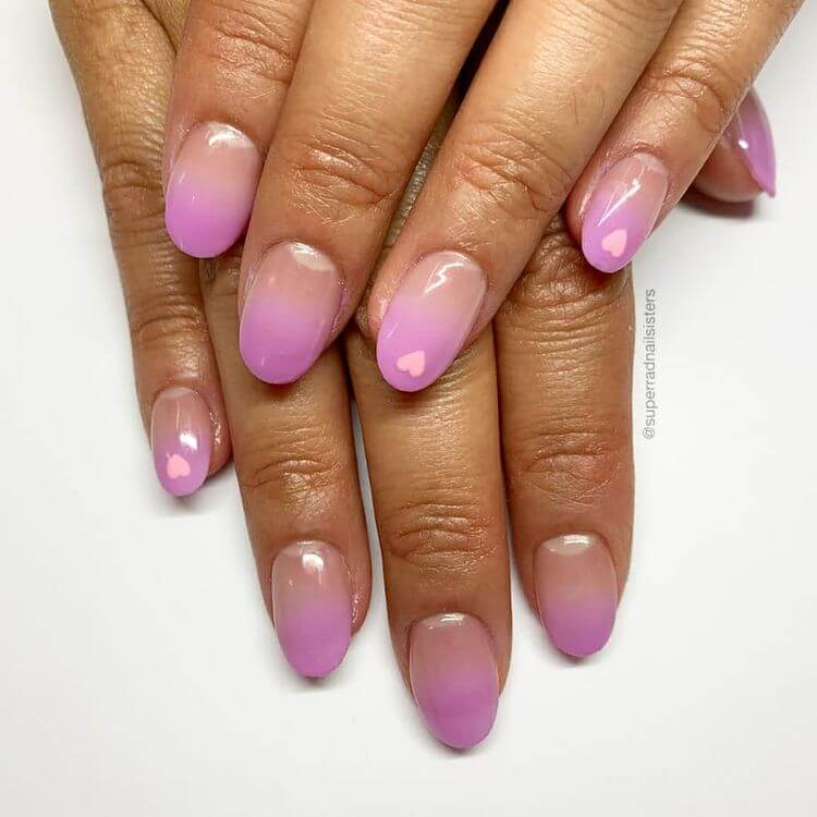 Purple short ombre Valentine's Day nails