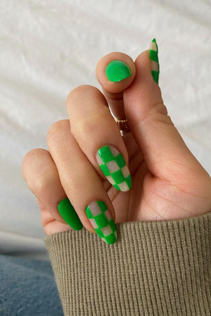 Green Check Nails