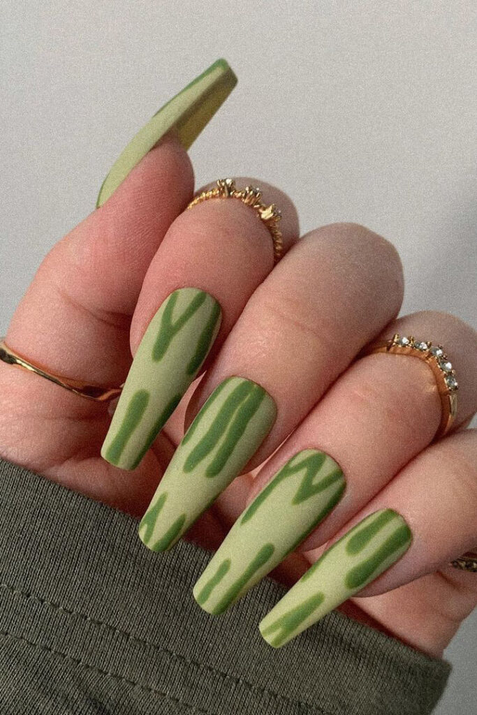 Green long acrylic nails