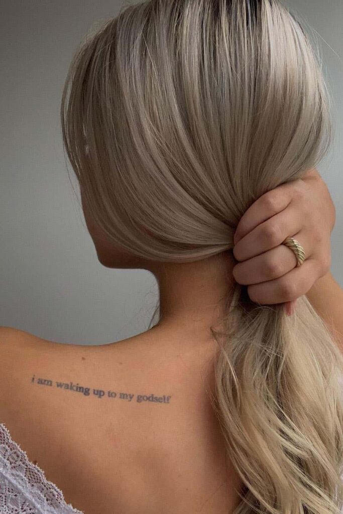 quote tattoo on back shoulder