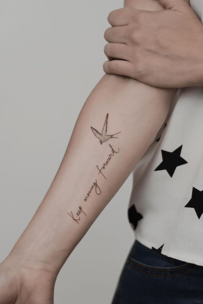 quote tattoo with birds