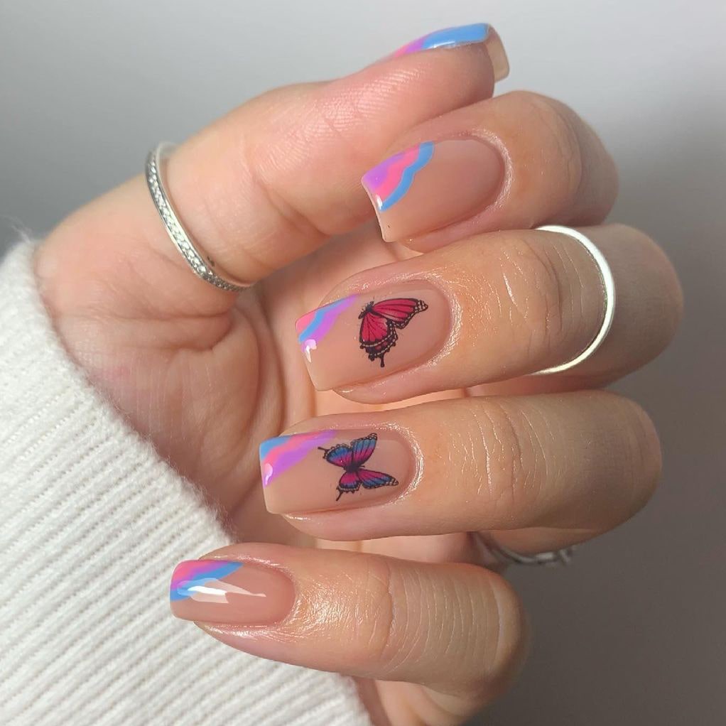 Butterfly Negative Space Short Nails