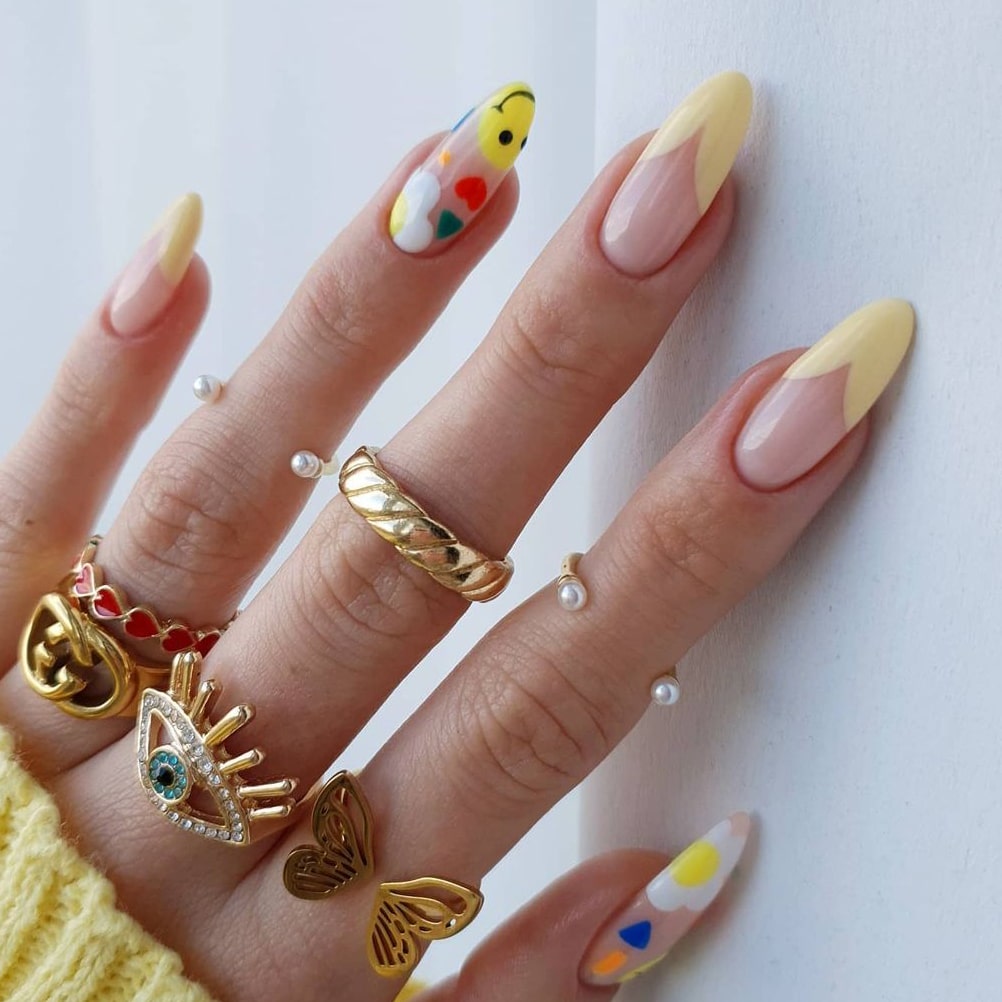 Yellow Negative Space Almond Nails