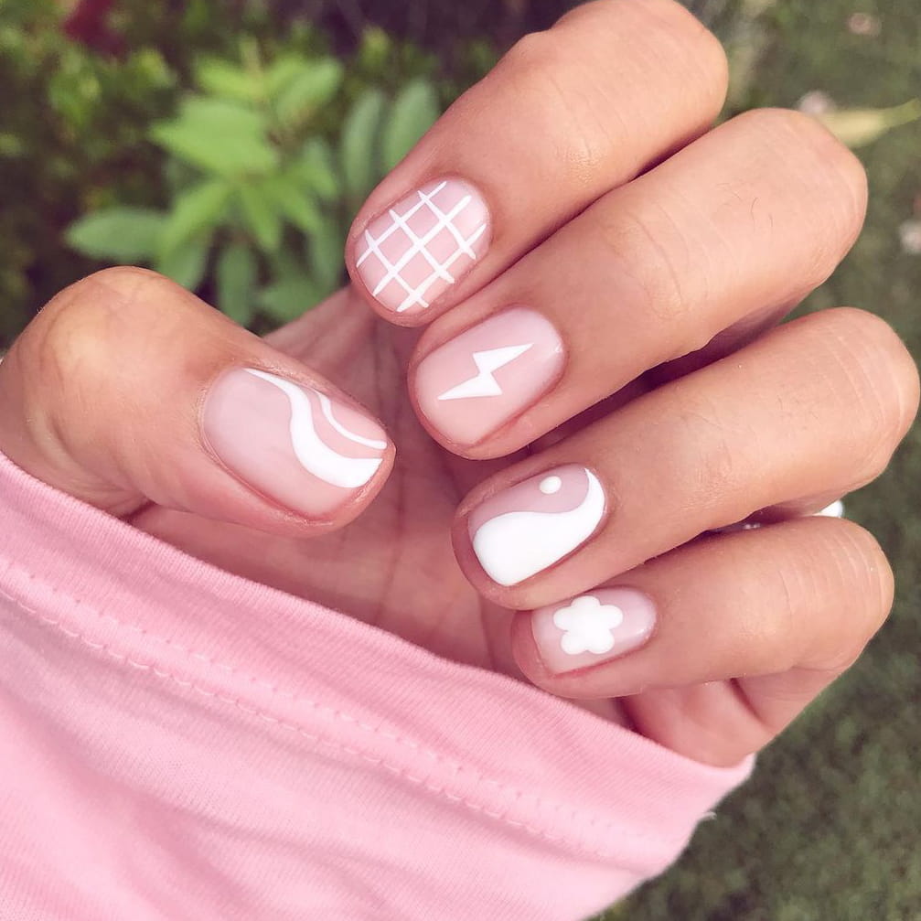 Fun white negative space nails