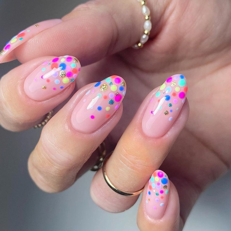 Colored dots negative space nails