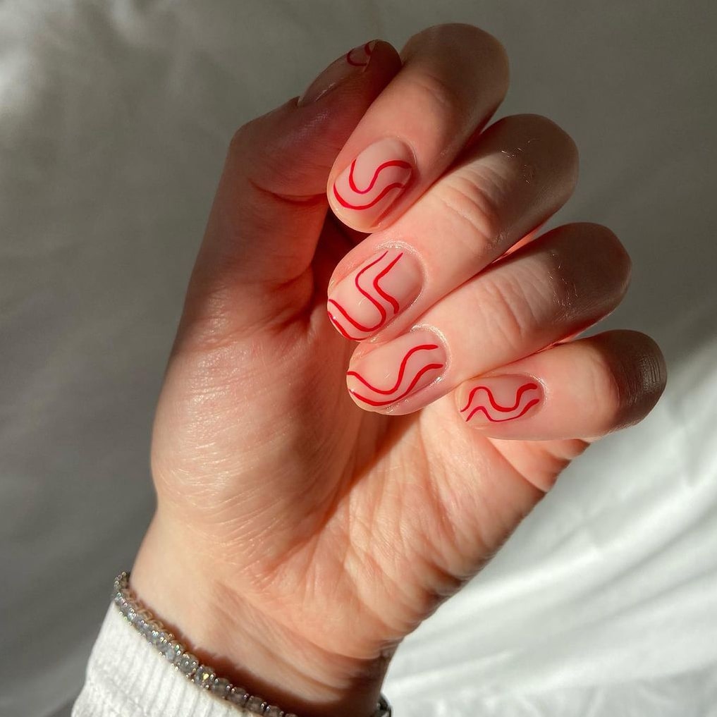 Red line negative space nails