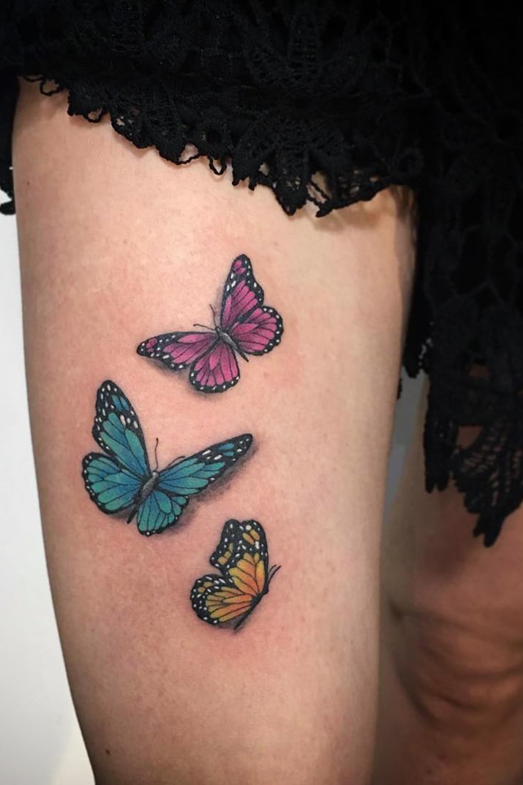 3D butterfly tattoo on leg