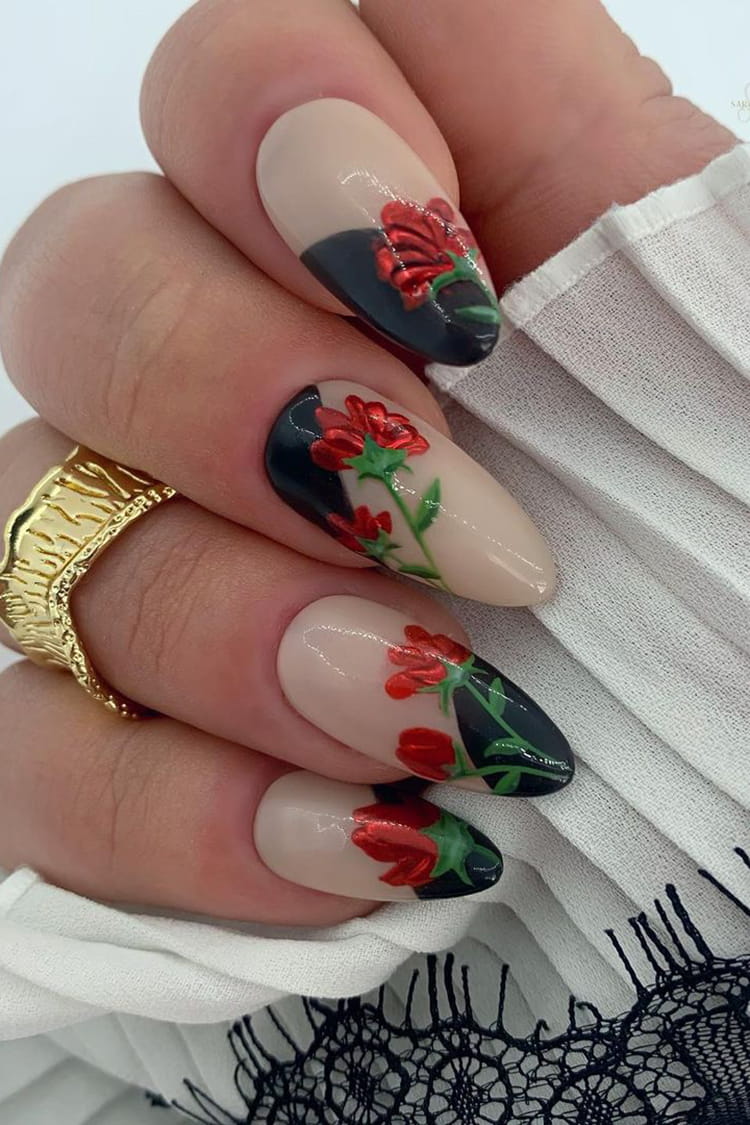 Floral chrome nails