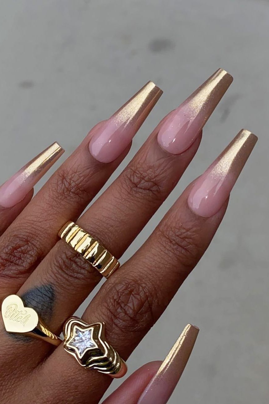 Long coffin chrome nails