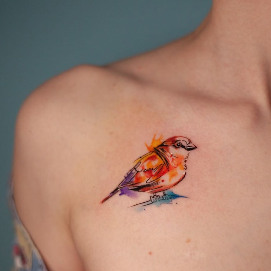 Bird collarbone tattoo