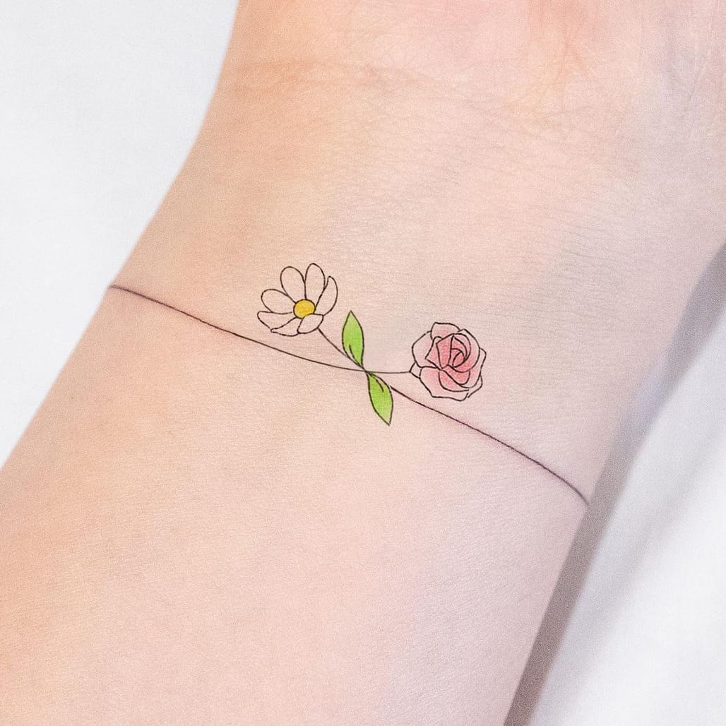 Letter Flower Small colorful Tattoo