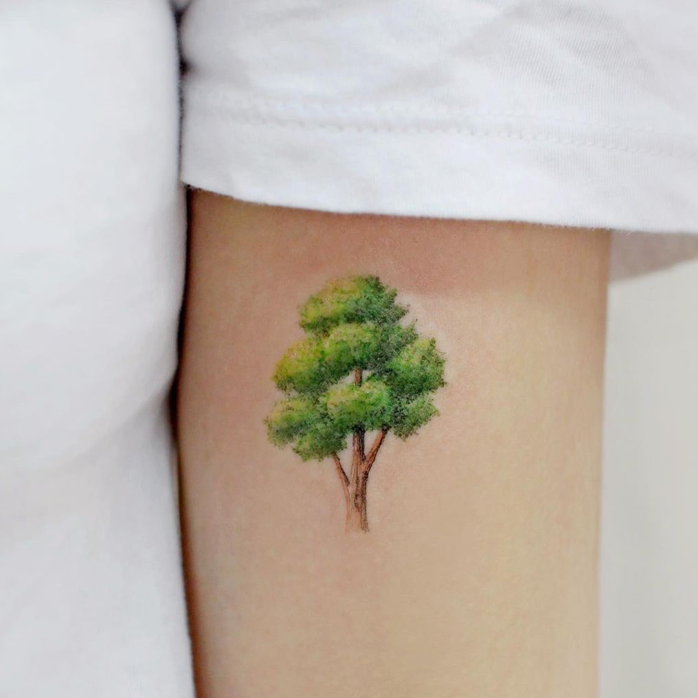 Tree colorful small tattoo