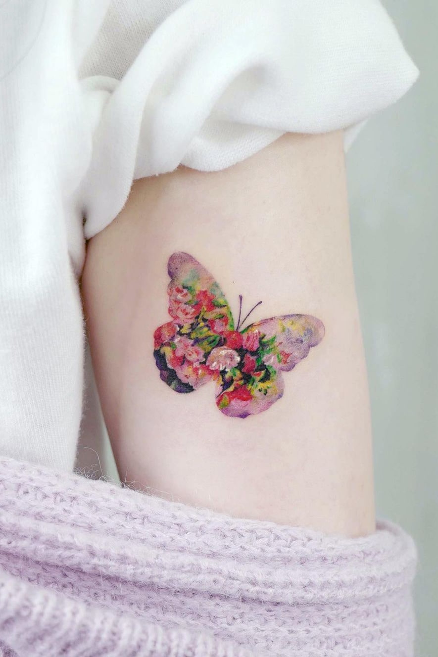 Amazing butterfly small colorful tattoo