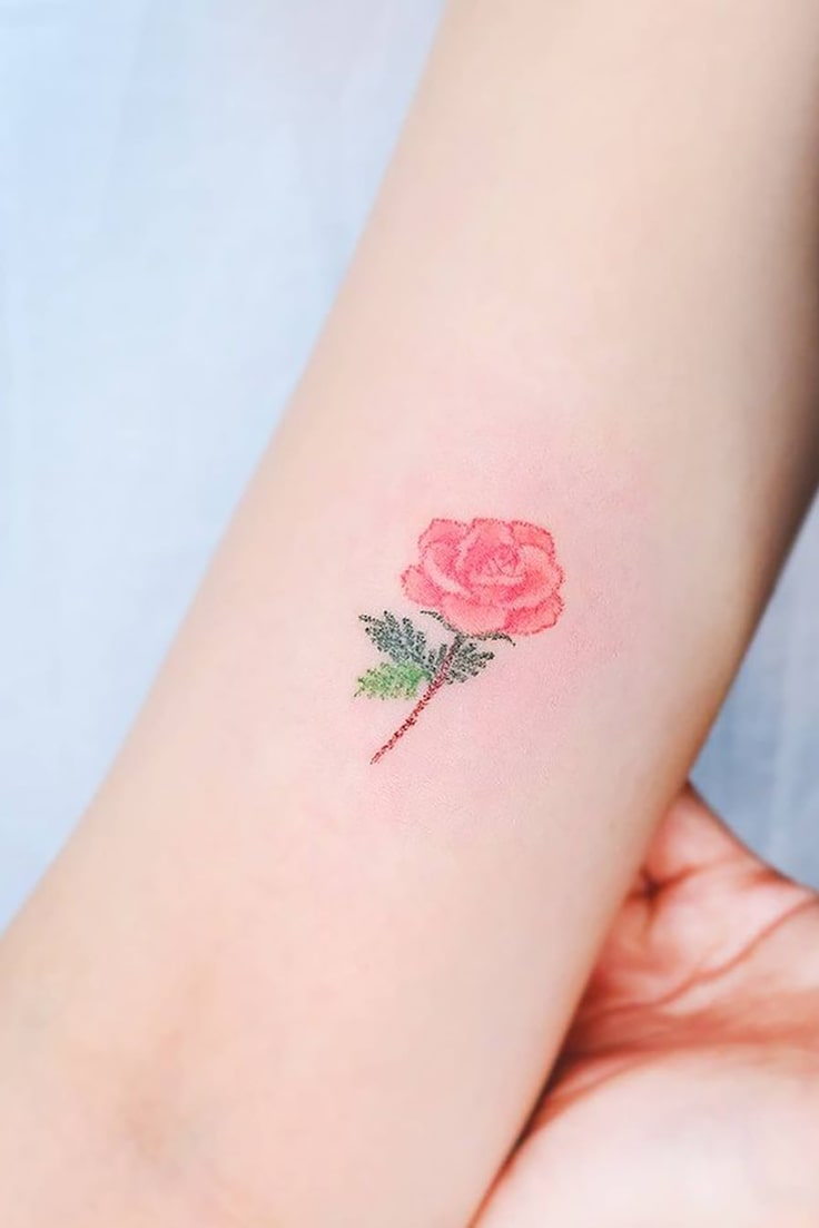 Rose small colorful tattoo