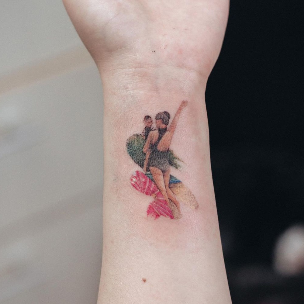 Mom and child small colorful tattoo