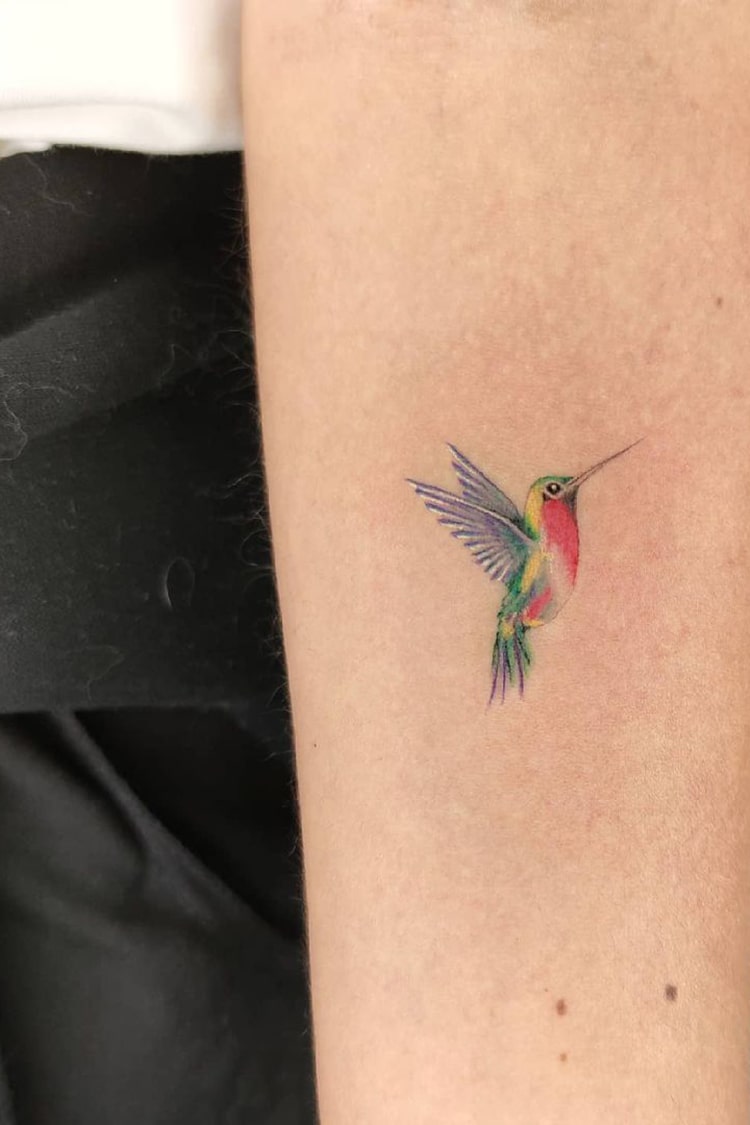 Hummingbird small colorful tattoo