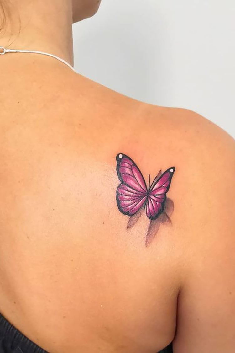 Pink 3d butterfly tattoo