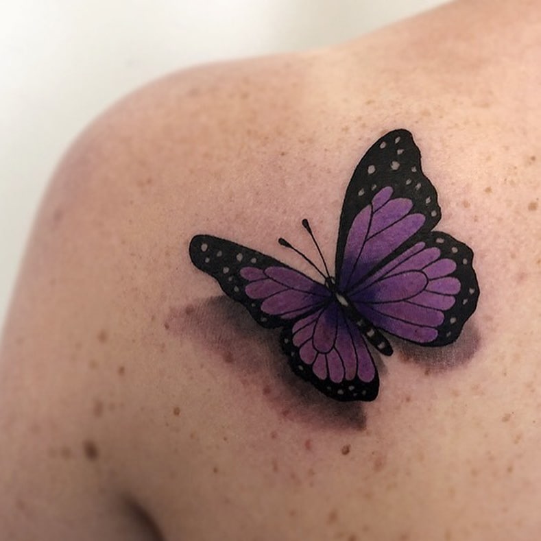 Purple 3d butterfly tattoo