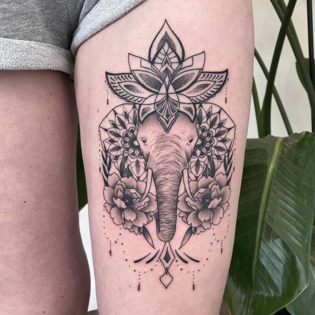 Elephant lotus tattoo