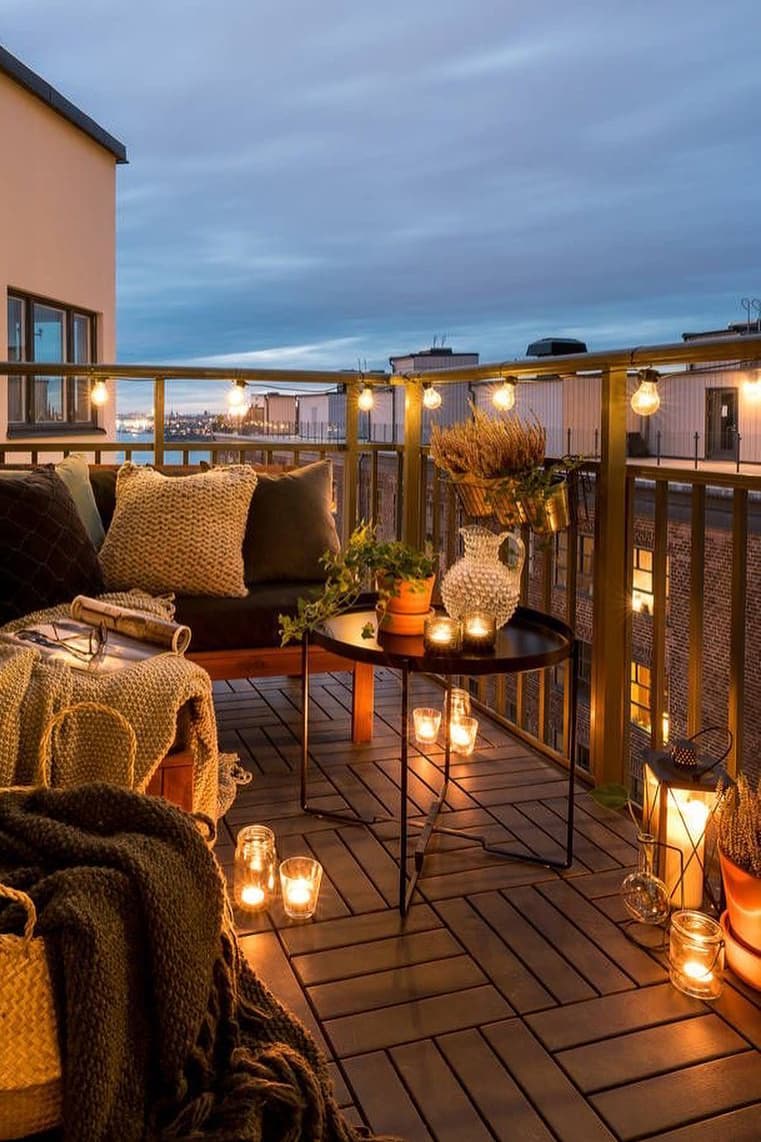 Romantic small balcony night atmosphere