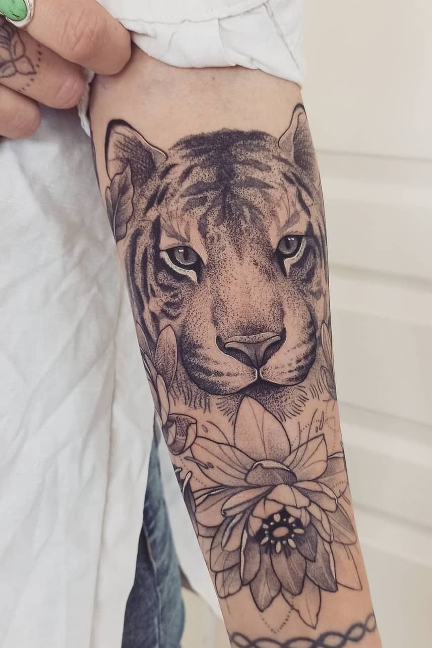 Tiger lotus tattoo