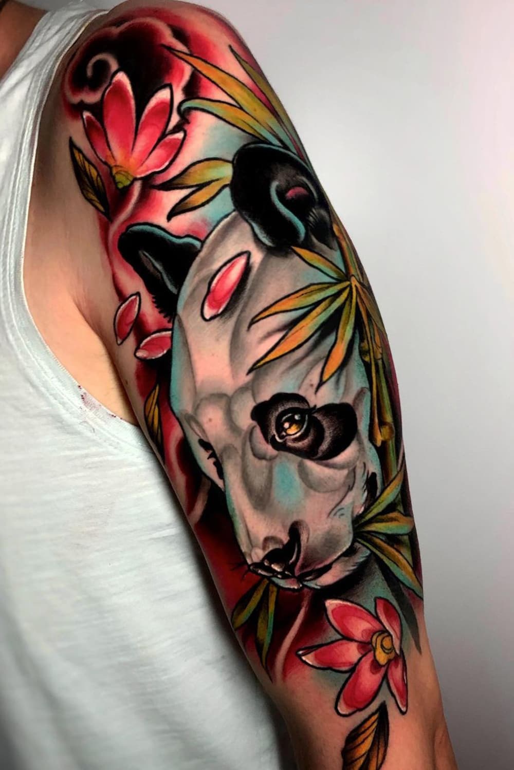 Panda Color Sleeve Tattoo