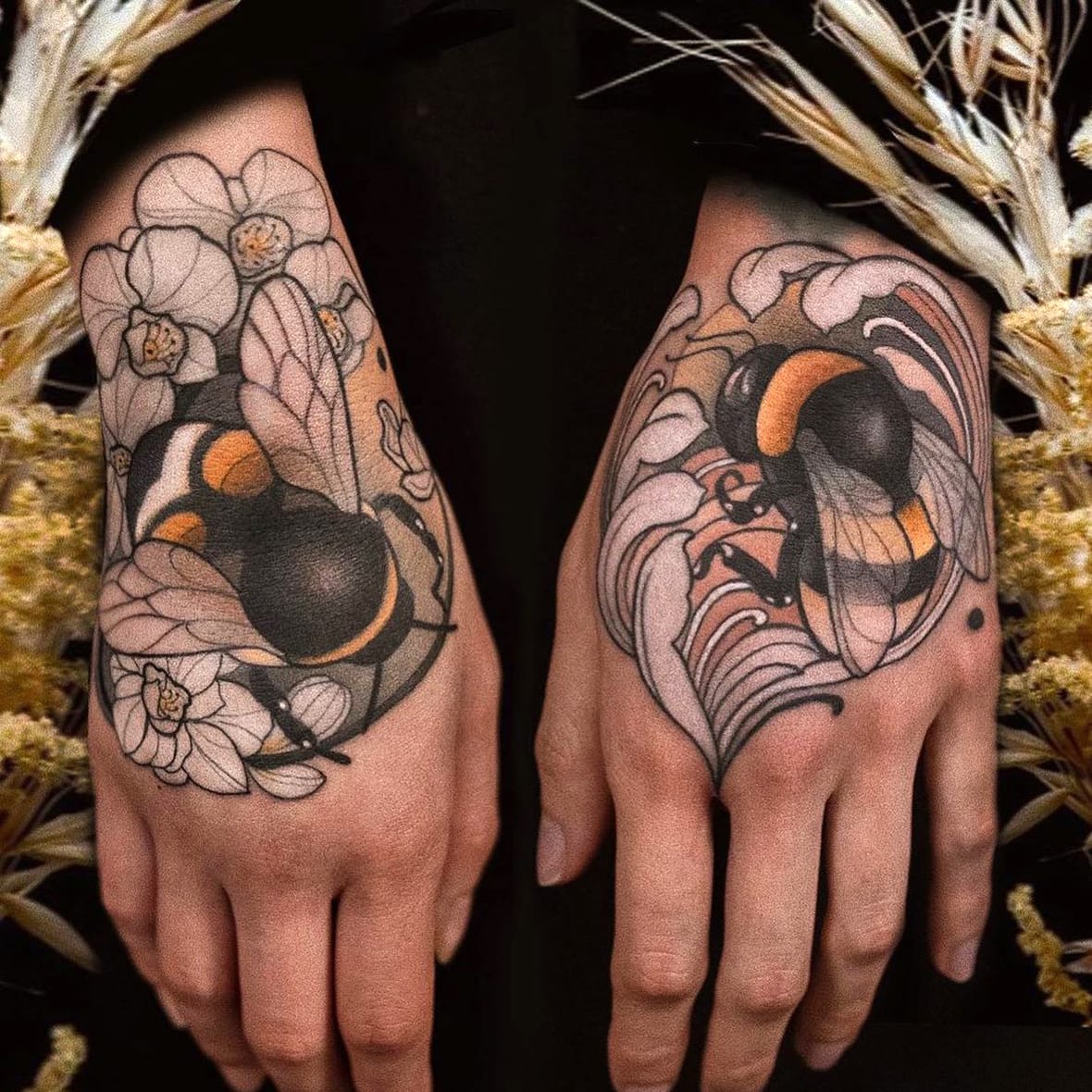 Bee tattoo on hand-1