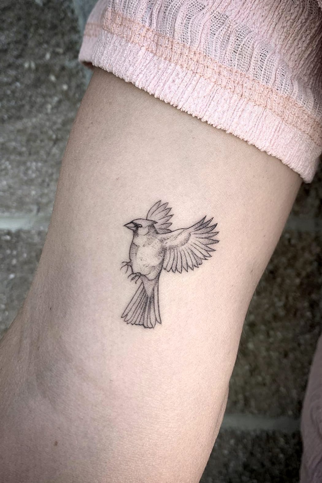 Black and white small cardinal tattoo