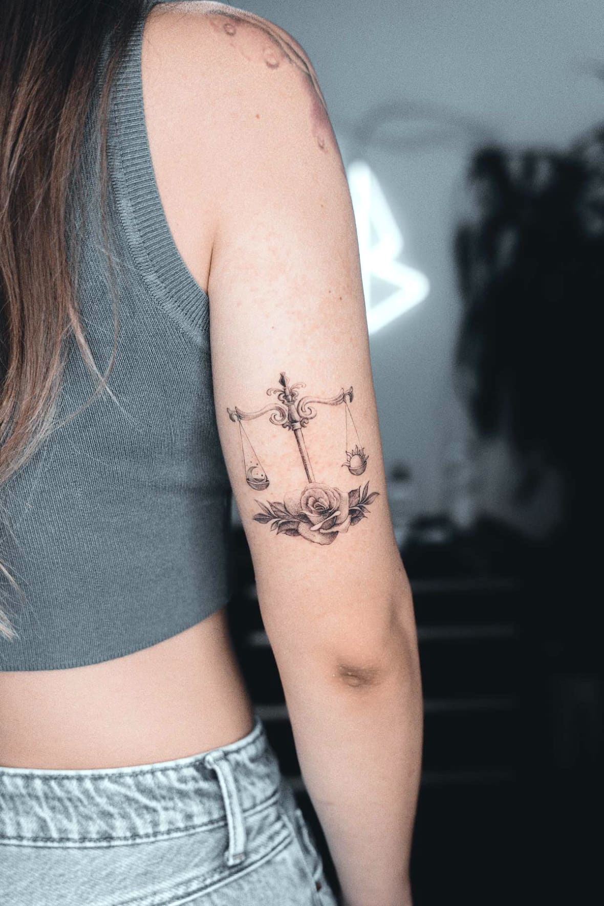 Libra Tattoo With Flower