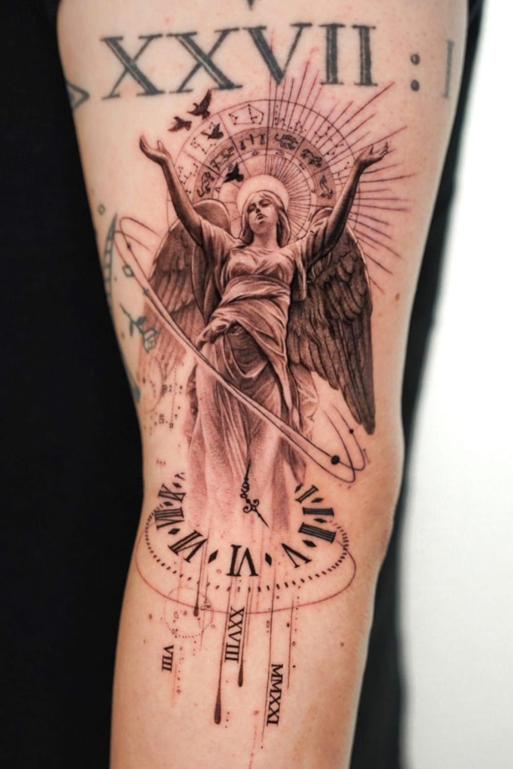 Angel and Clock Tattoo