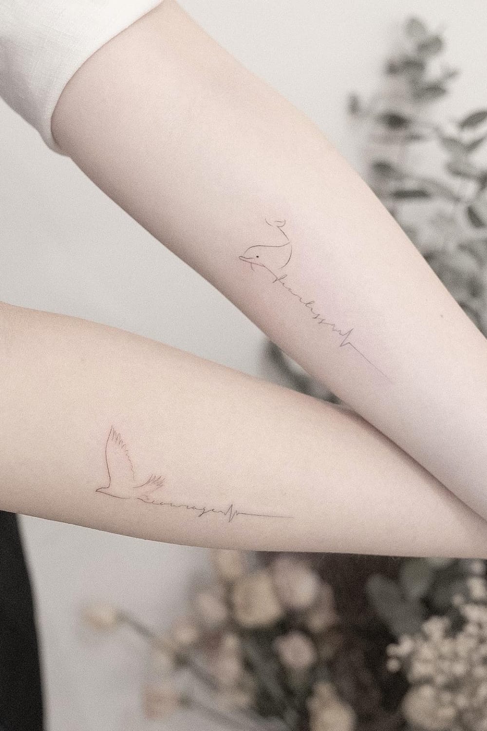 Bird and Whale Friendship Matching Tattoo