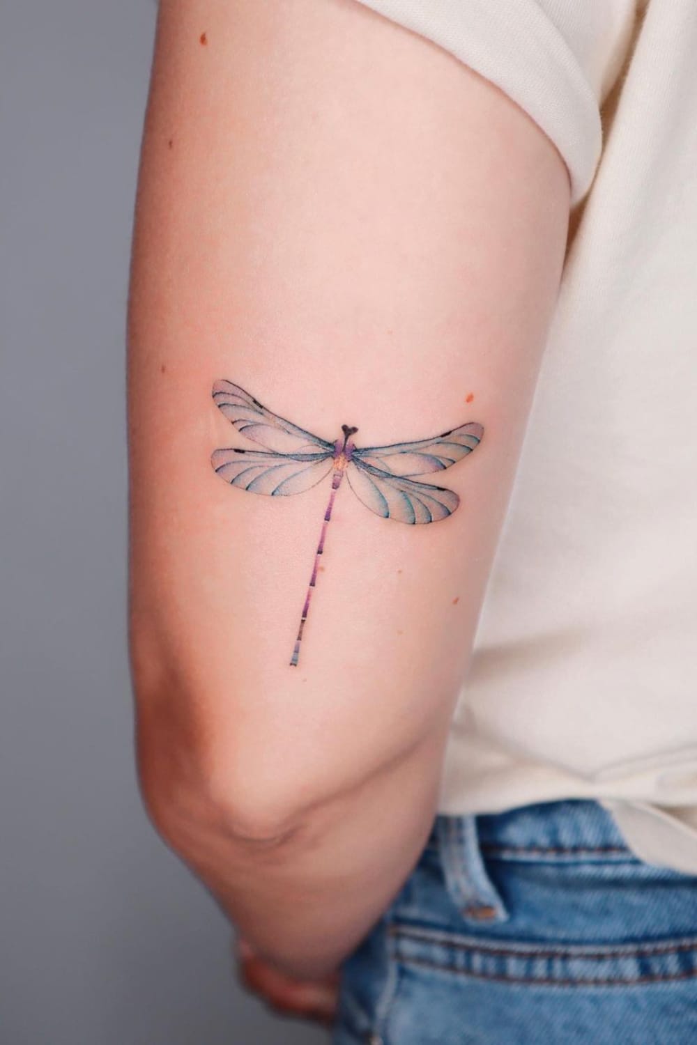 Blue and Pink Dragonfly Tattoo