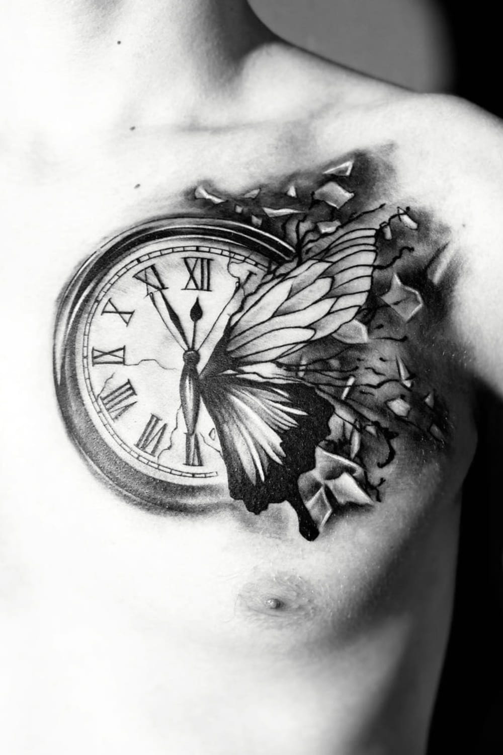 Butterfly and Clock Tattoo