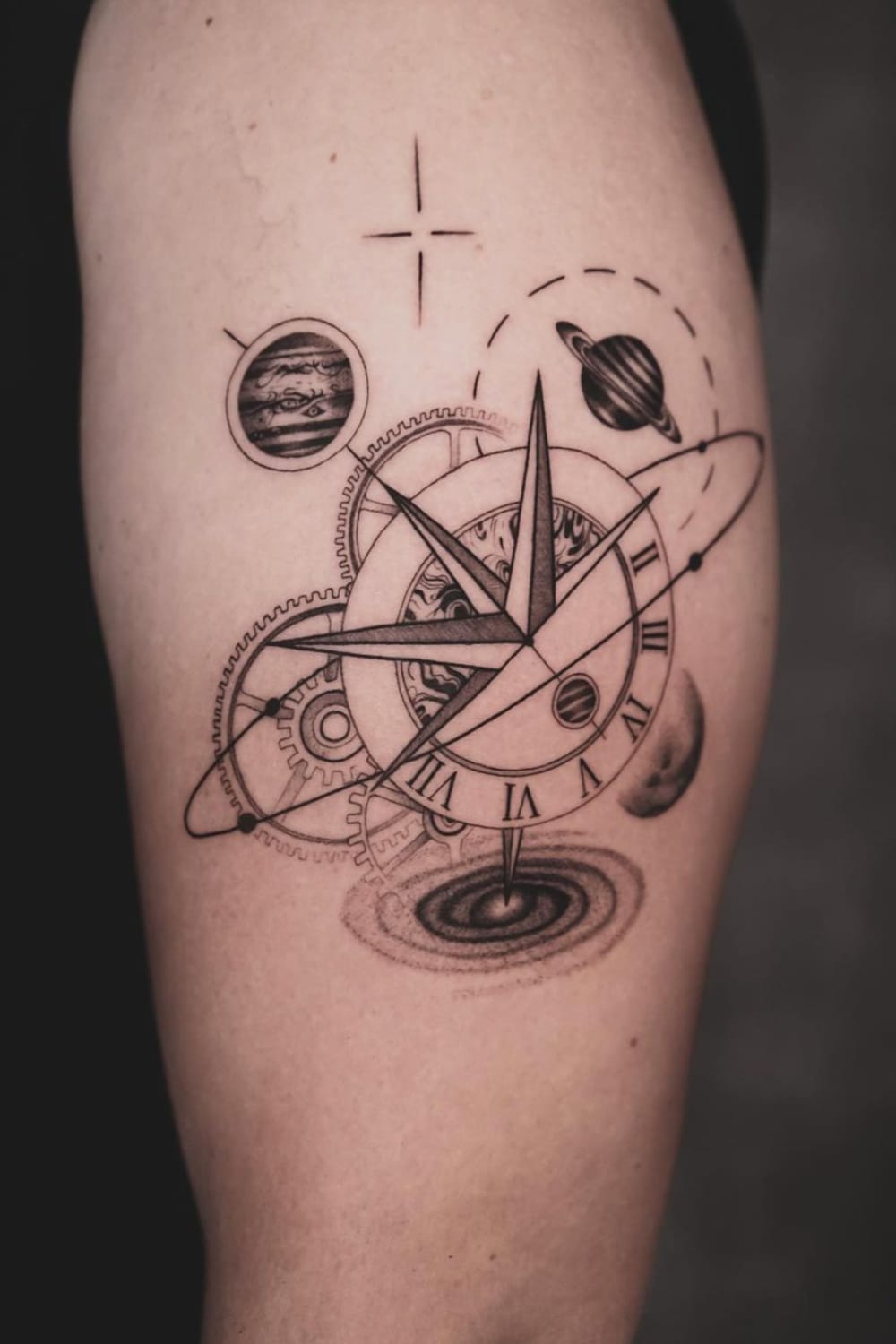 Clock Tattoo With Planet