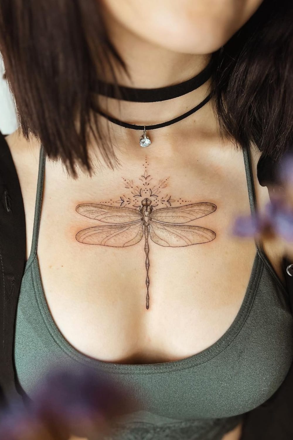 Dragonfly Tattoo On The Chest