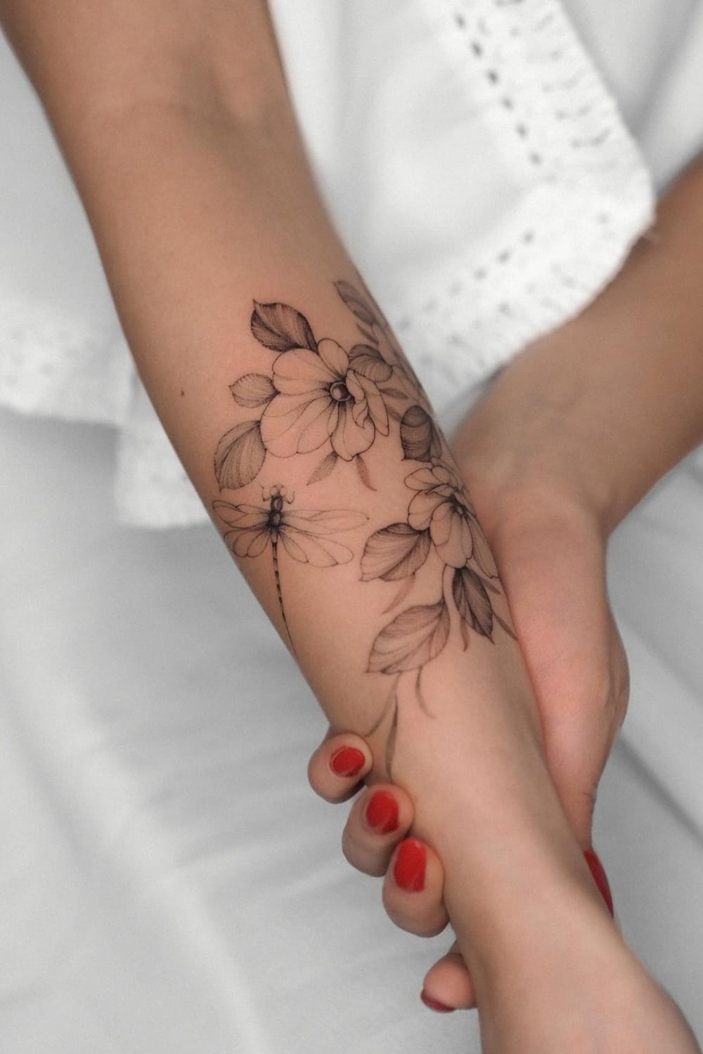 Floral and Dragonfly Tattoo