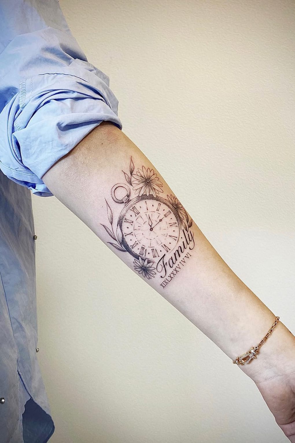 Flower and Clock Tattoo