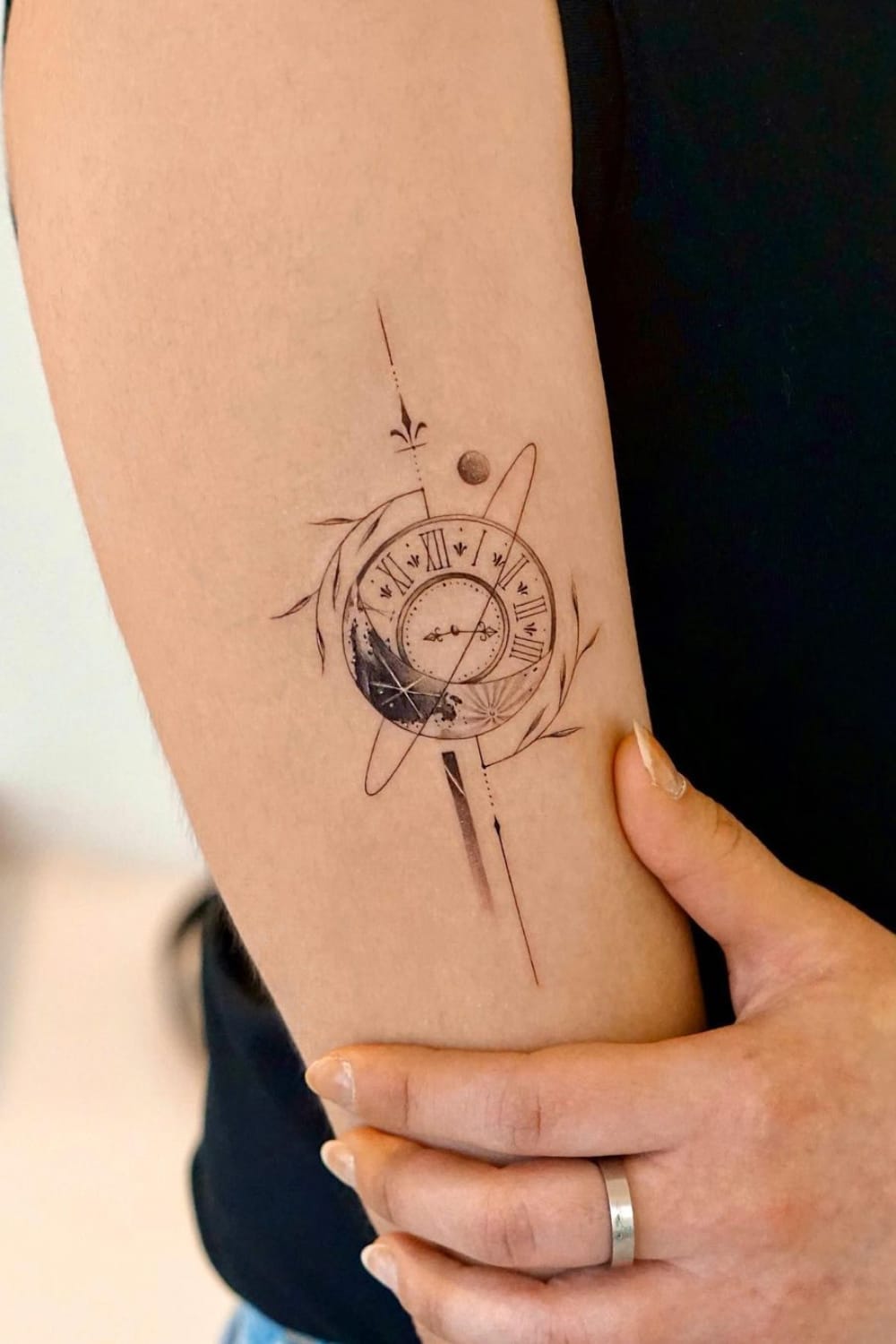 Moon and Clock Tattoo