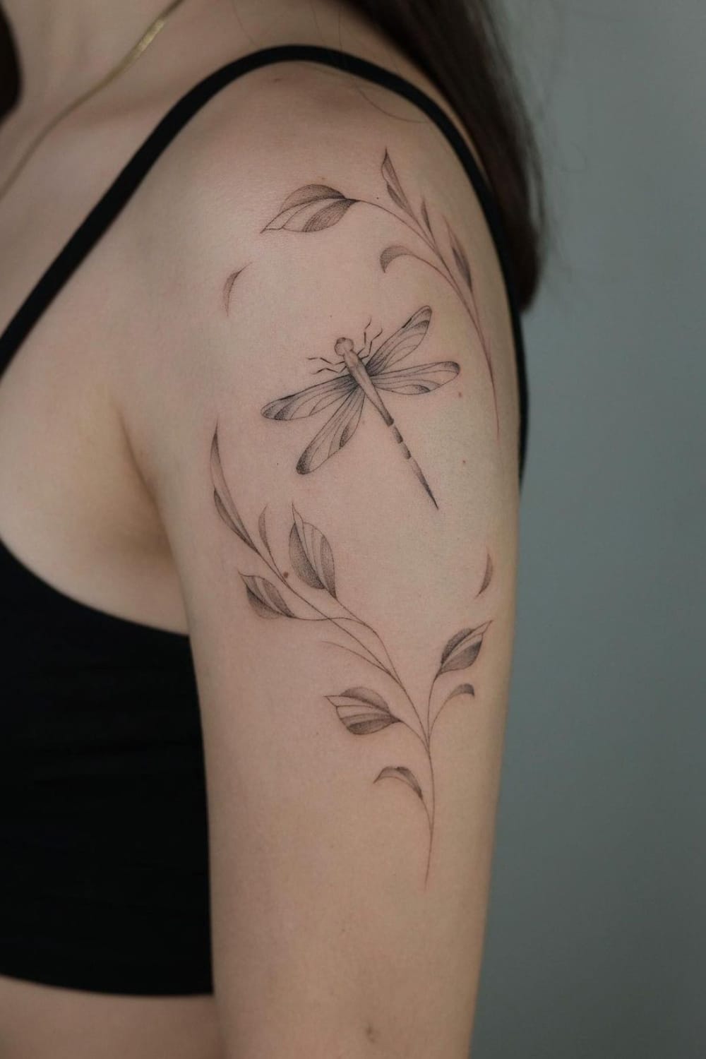 Plant and Dragonfly Tattoo