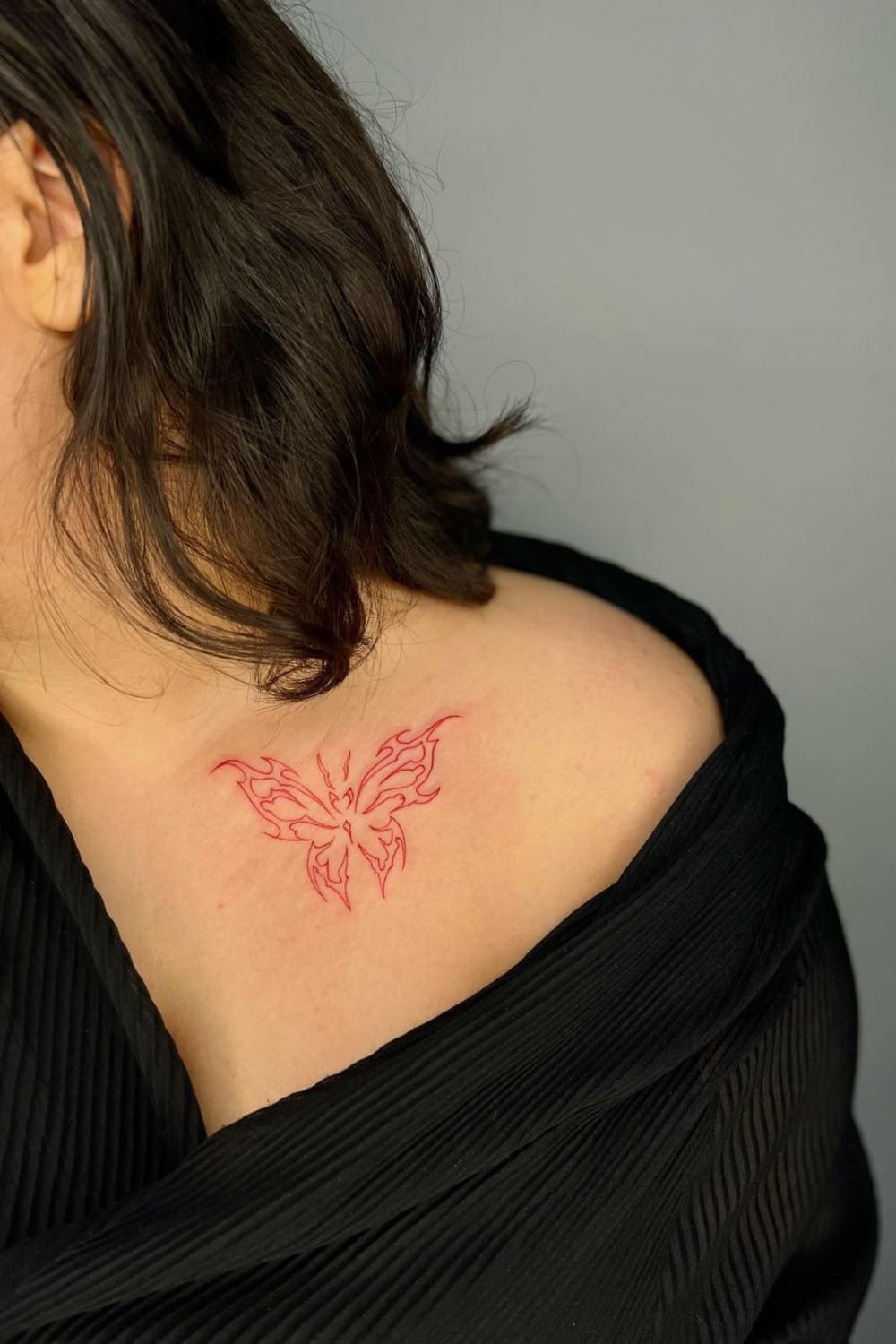 Red Butterfly Tattoo On Shoulder