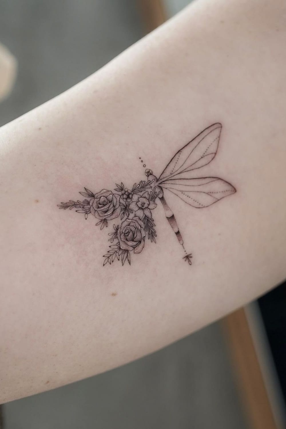 Rose and Dragonfly Tattoo