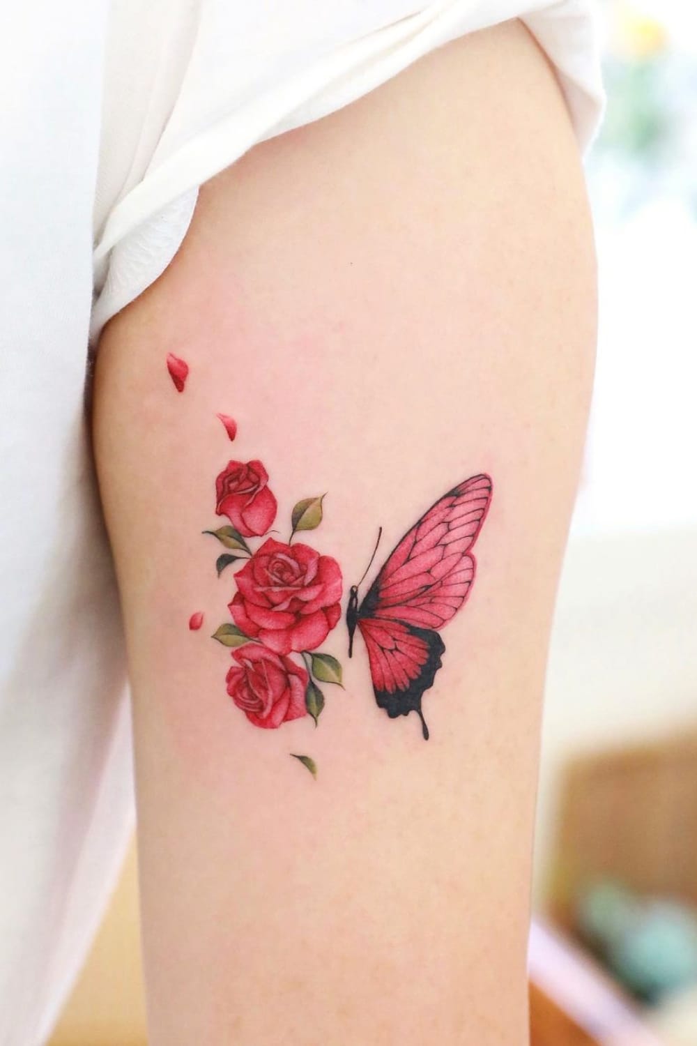 Rose and Red Butterfly Tattoo